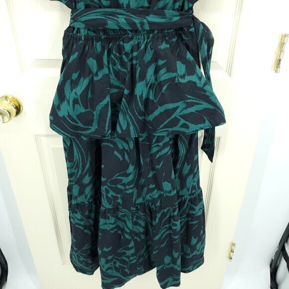 Scoop Tiered Ruffle Midi Dress M Black/Green - Picture 14 of 16